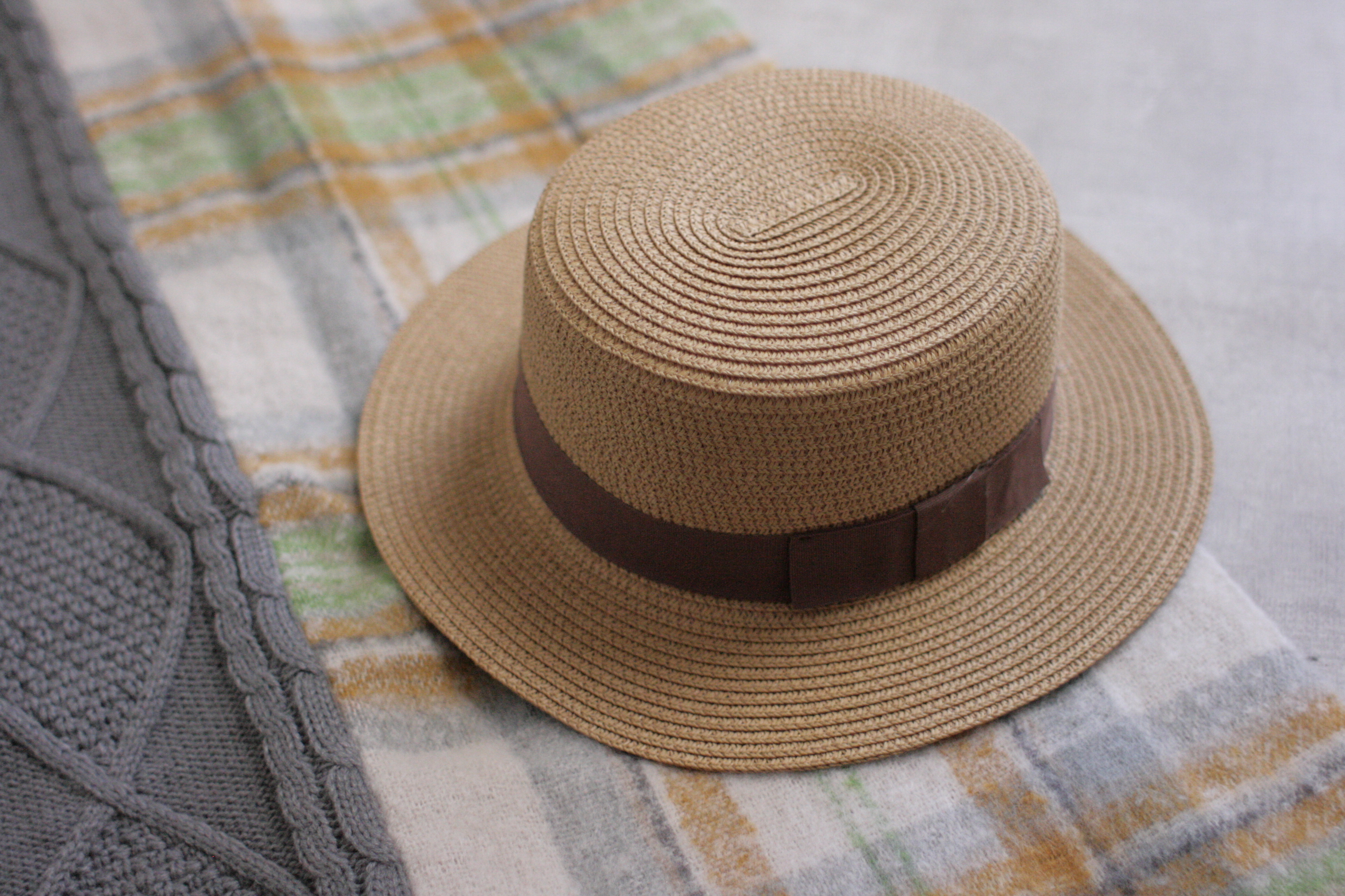 度假風緞帶棕色草帽【日本直送】