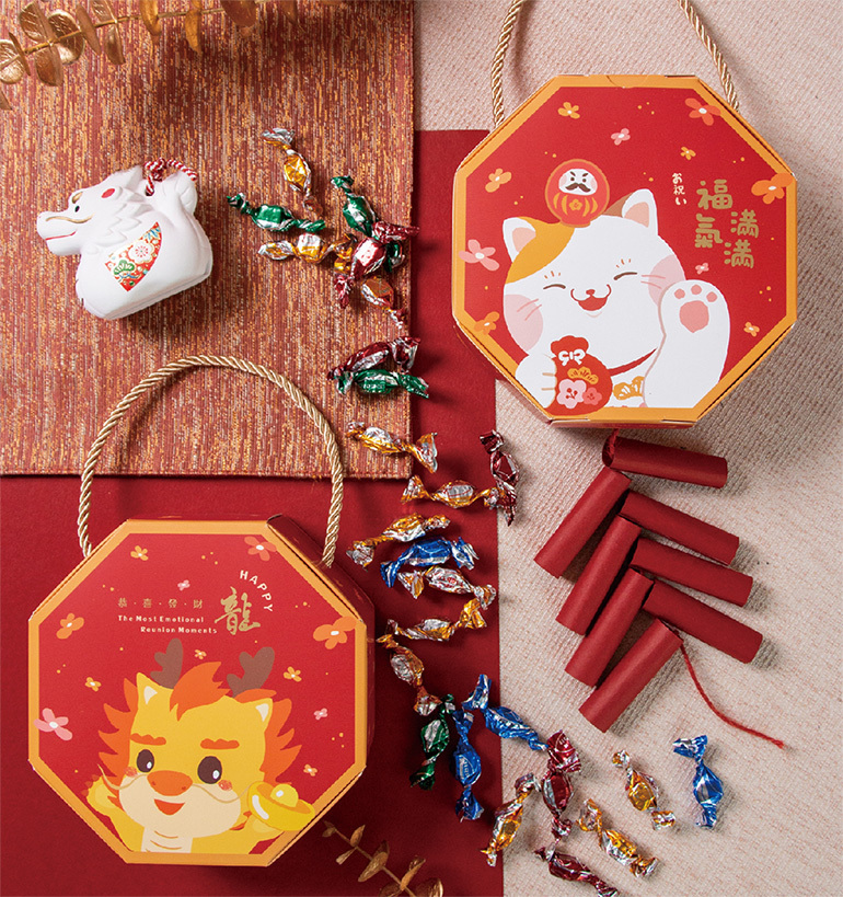 八角盒 春節- 龍HAPPY 10入/包 15.5*6.5*15.5cm【3A32-506501】