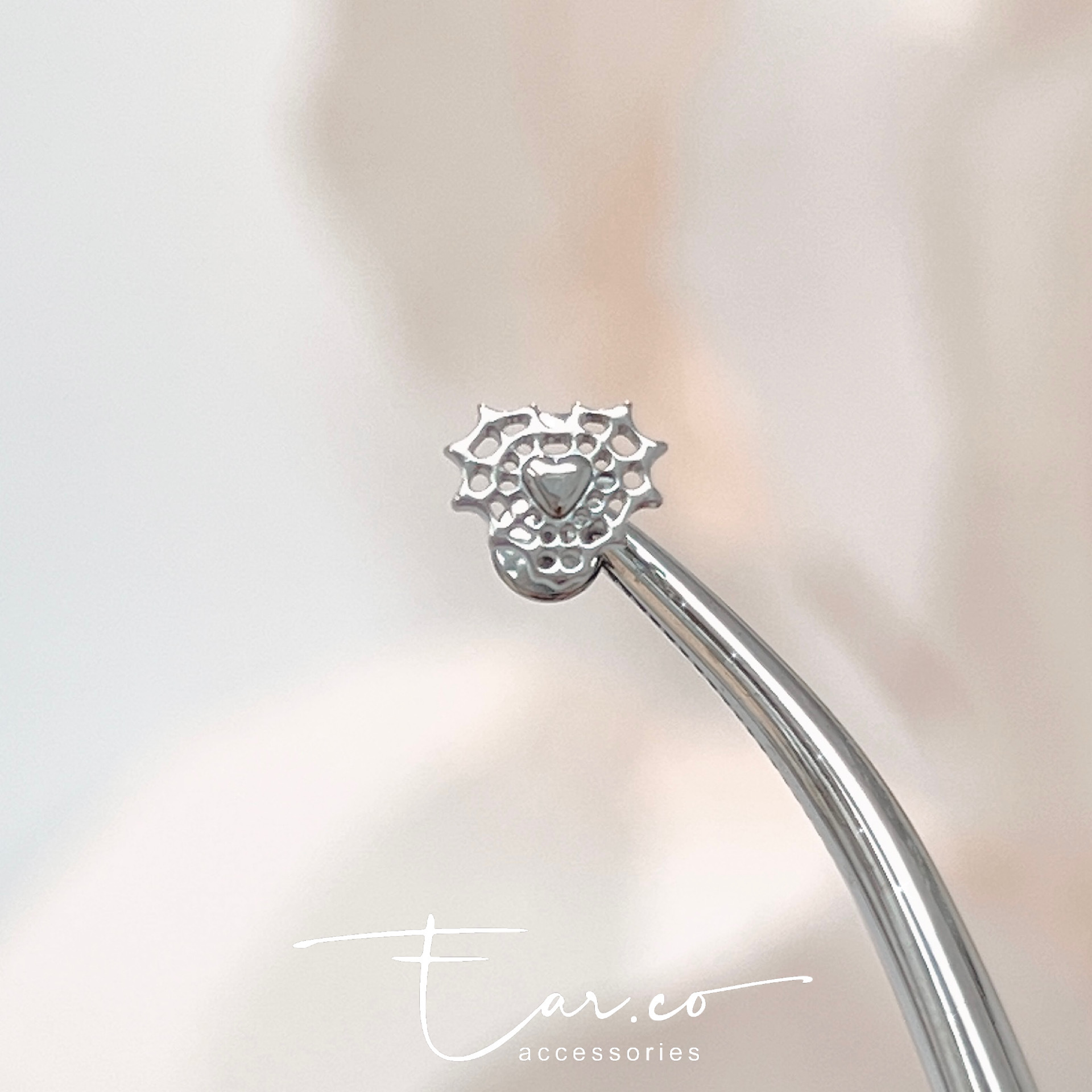 愛心蜘蛛網垂釣小星星平頭耳門/耳珠/耳骨釘 [G23 Titanium] [單支]