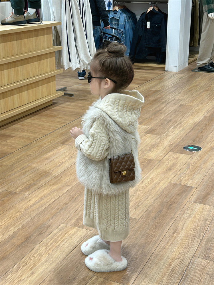 長版連帽針織裙/長毛絨背心