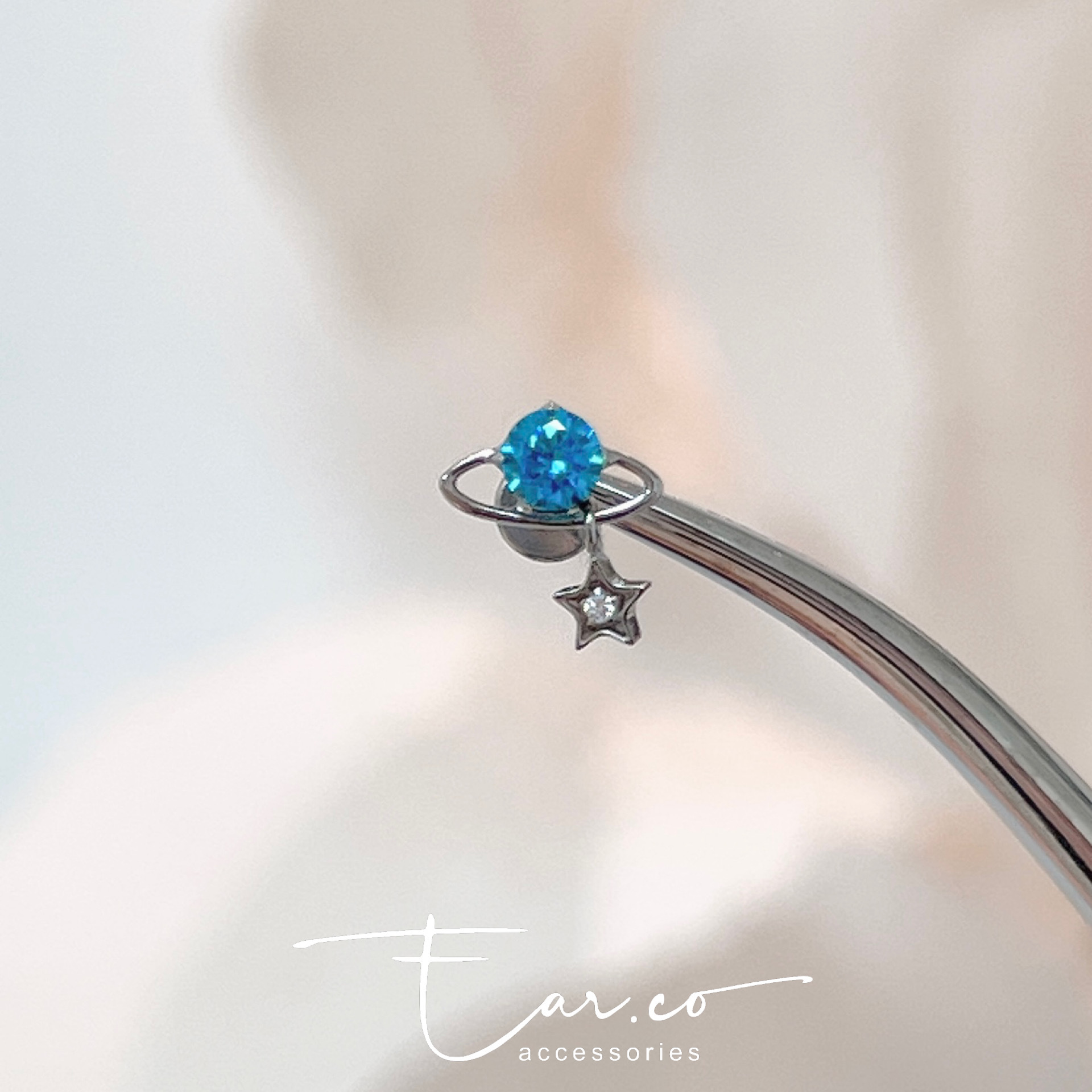 藍色星球垂釣小星星平頭耳門/耳珠/耳骨釘 [G23 Titanium] [單支]