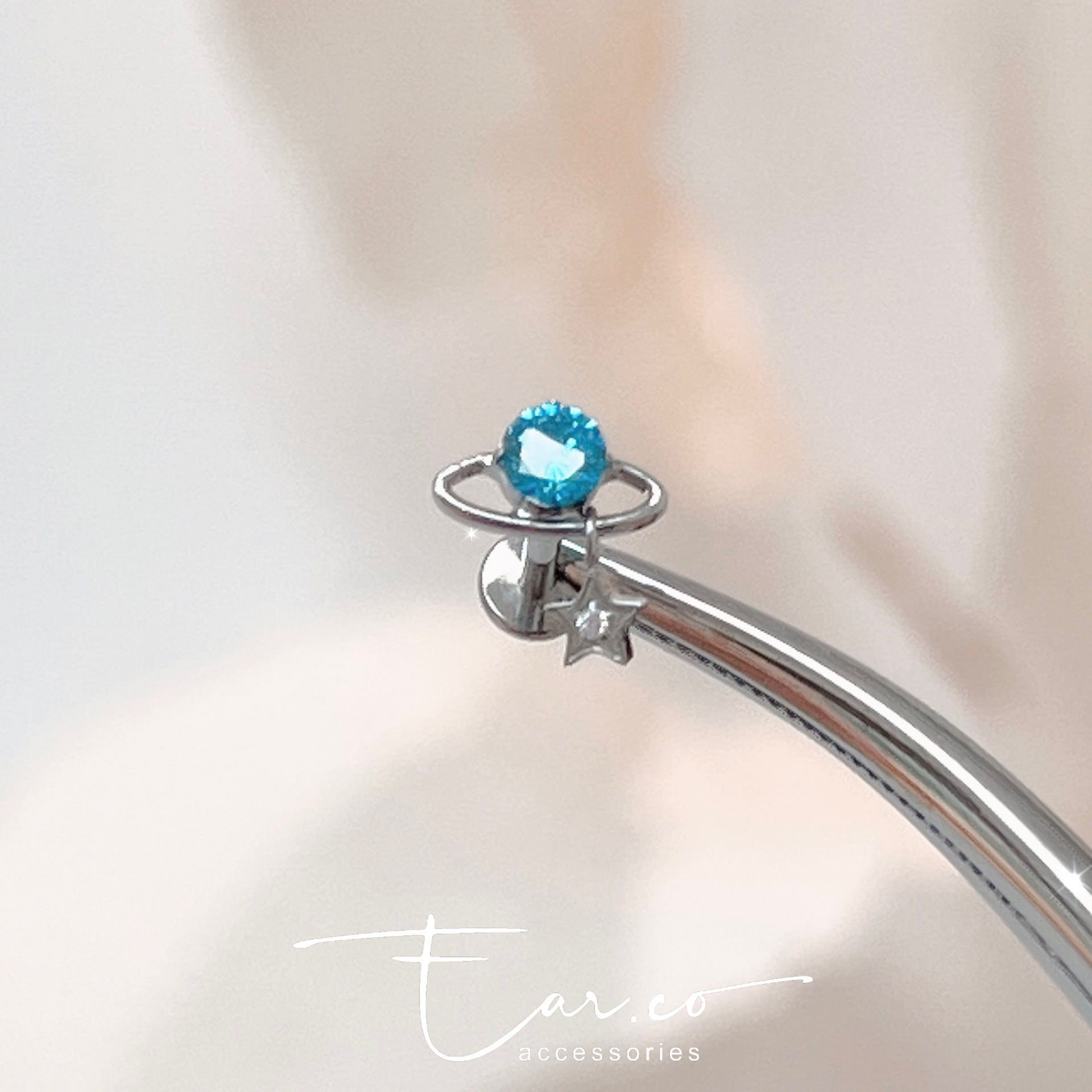 藍色星球垂釣小星星平頭耳門/耳珠/耳骨釘 [G23 Titanium] [單支]