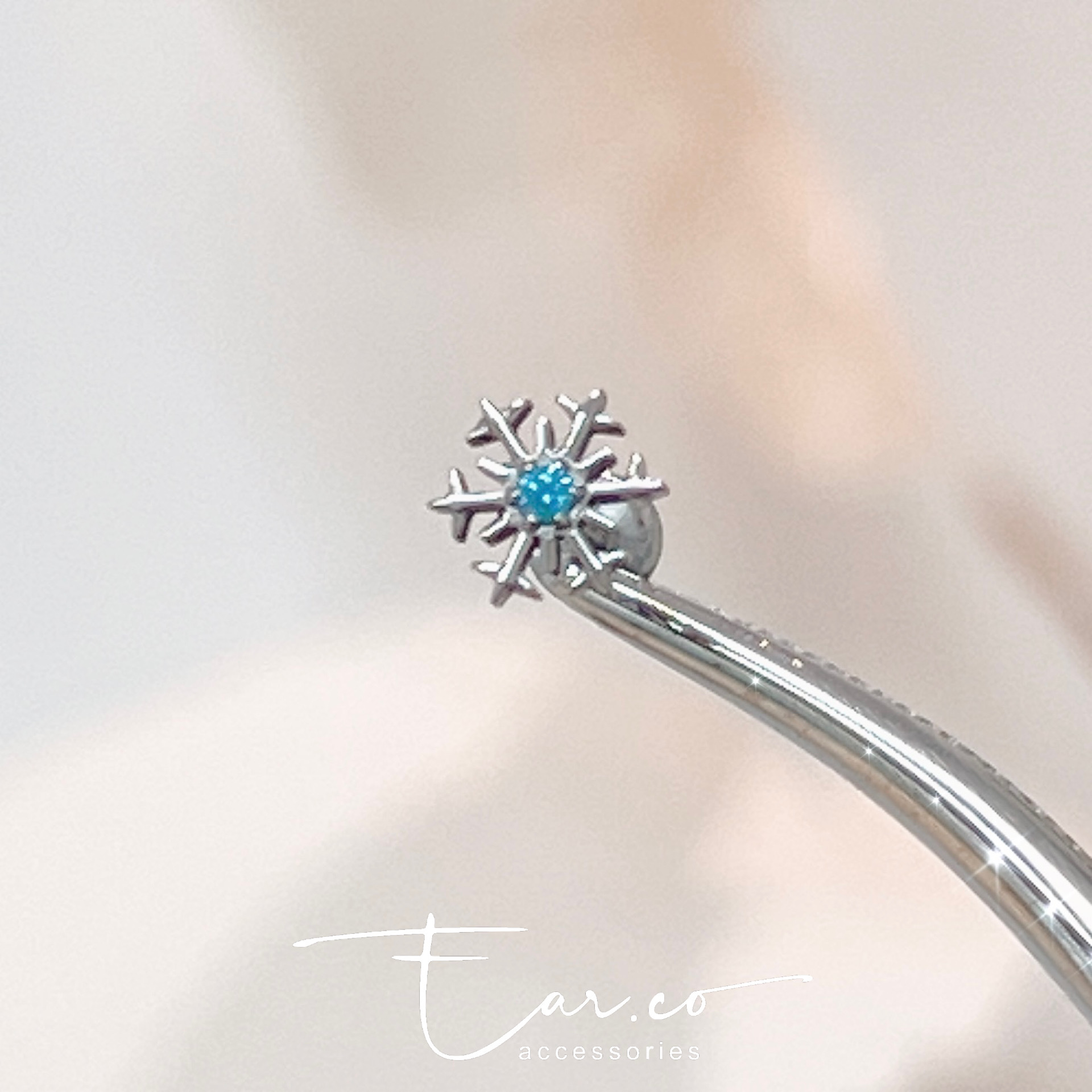 小雪花平頭耳門/耳珠/耳骨釘 [G23 Titanium] [單支]