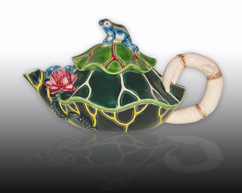 台灣國寶交趾陶｜居家開運商品 並蒂同心茶壺