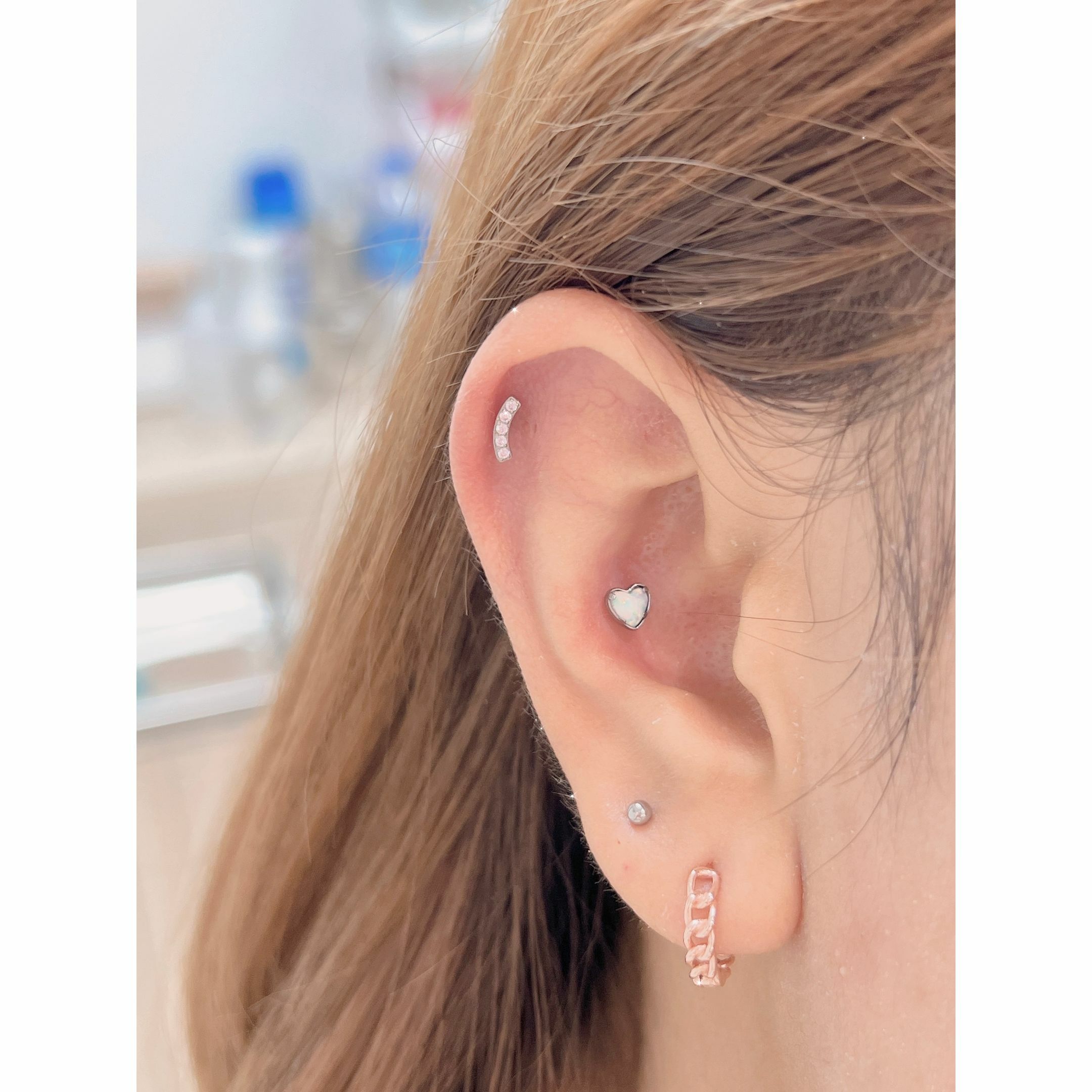 幼版閃石小弧形平頭耳門/耳珠/耳骨釘 [G23 Titanium] [單支]