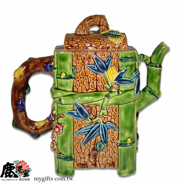 台灣國寶交趾陶｜居家開運商品 松竹梅賜福茶壺