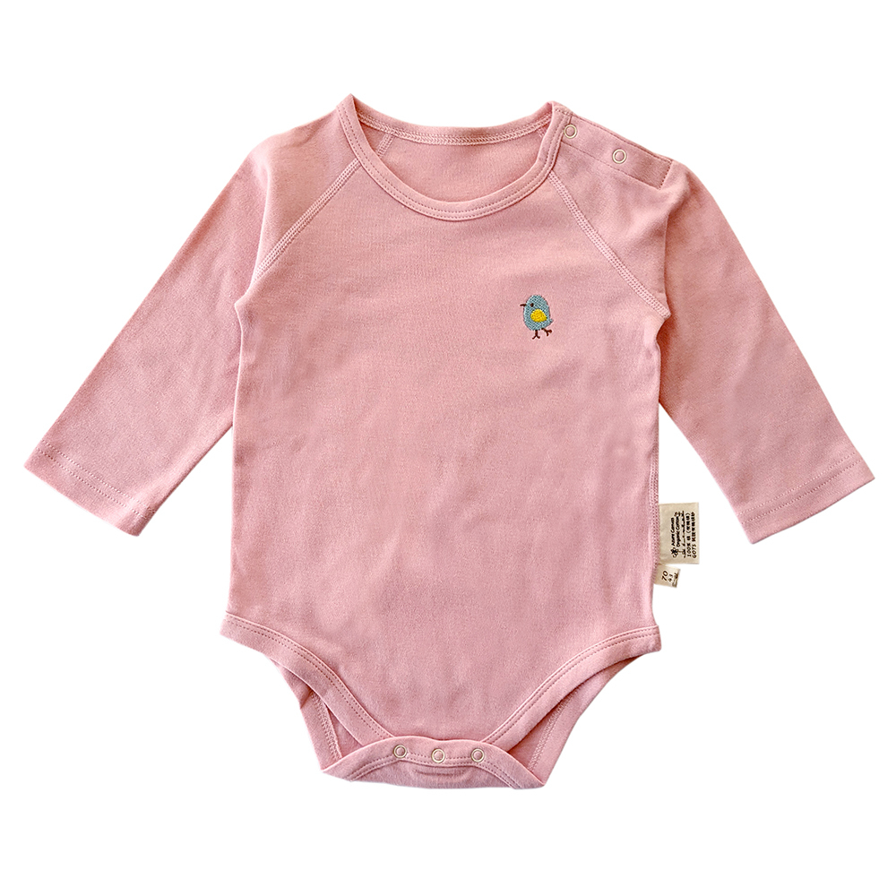 有機棉嬰幼兒柔適長袖連身衣-粉紅 | 藍天畫布有機棉