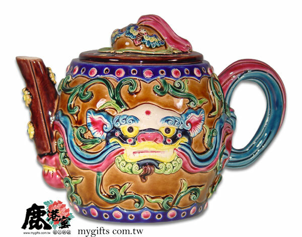 台灣國寶交趾陶｜居家開運商品 鼓獅茶壺