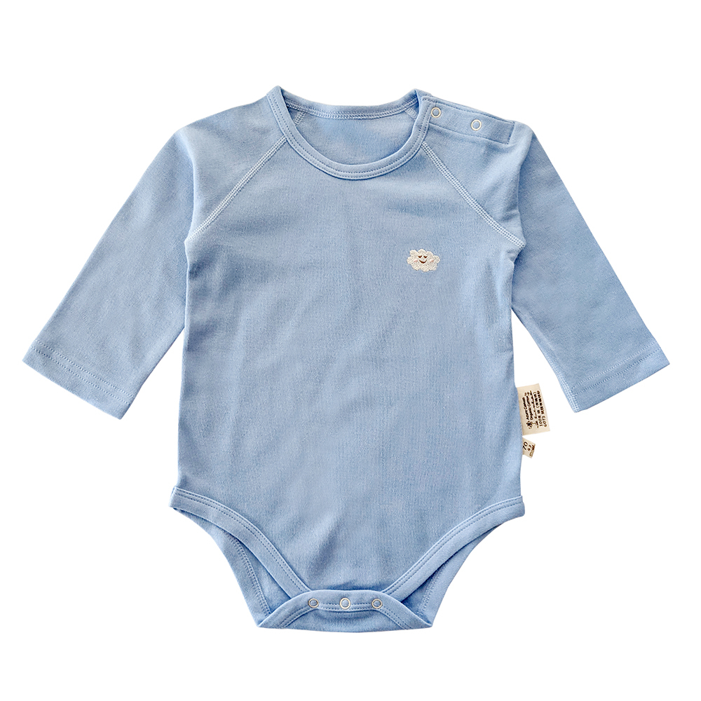 有機棉嬰幼兒柔適長袖連身衣-淺藍 | 藍天畫布有機棉