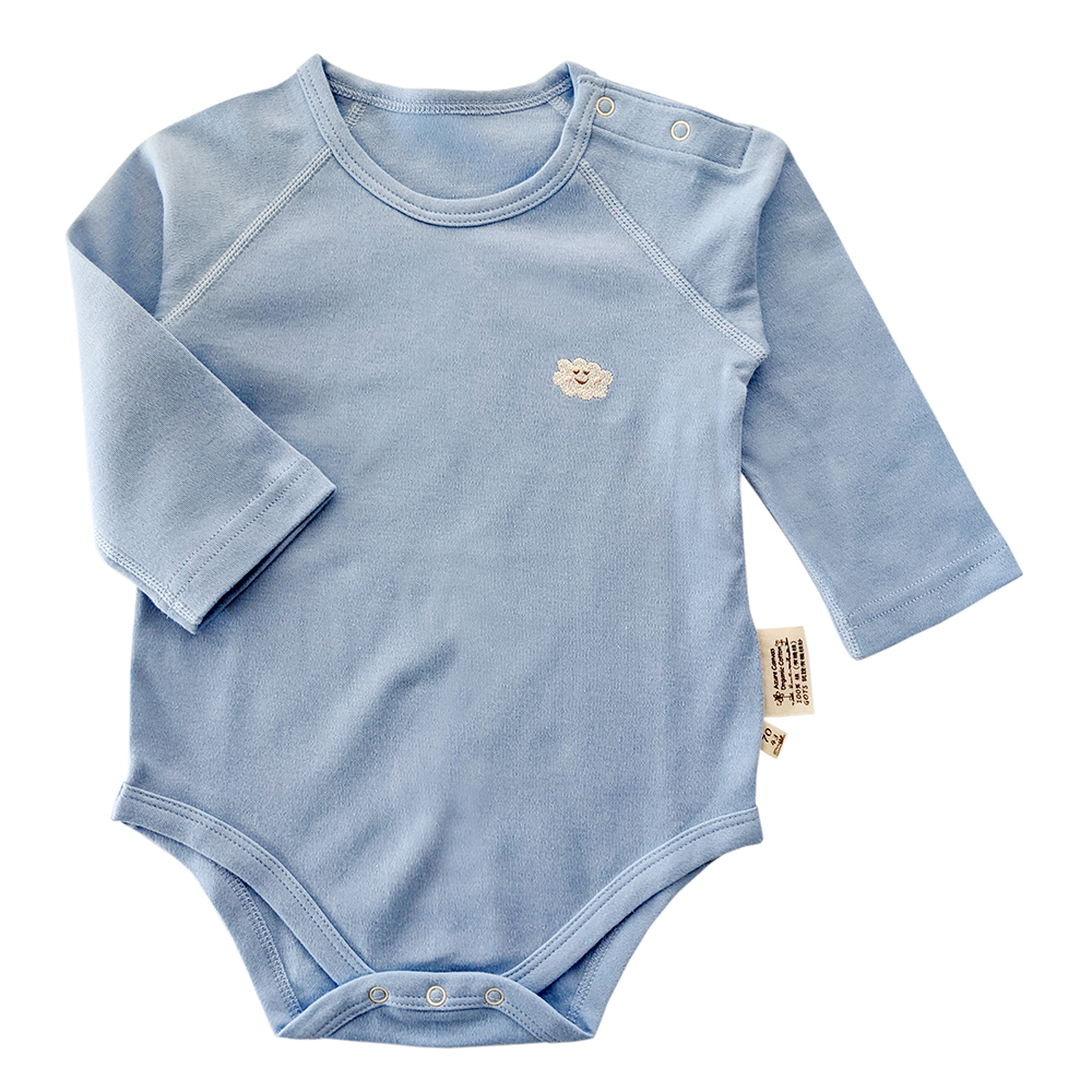 有機棉嬰幼兒柔適長袖連身衣-淺藍 | 藍天畫布有機棉