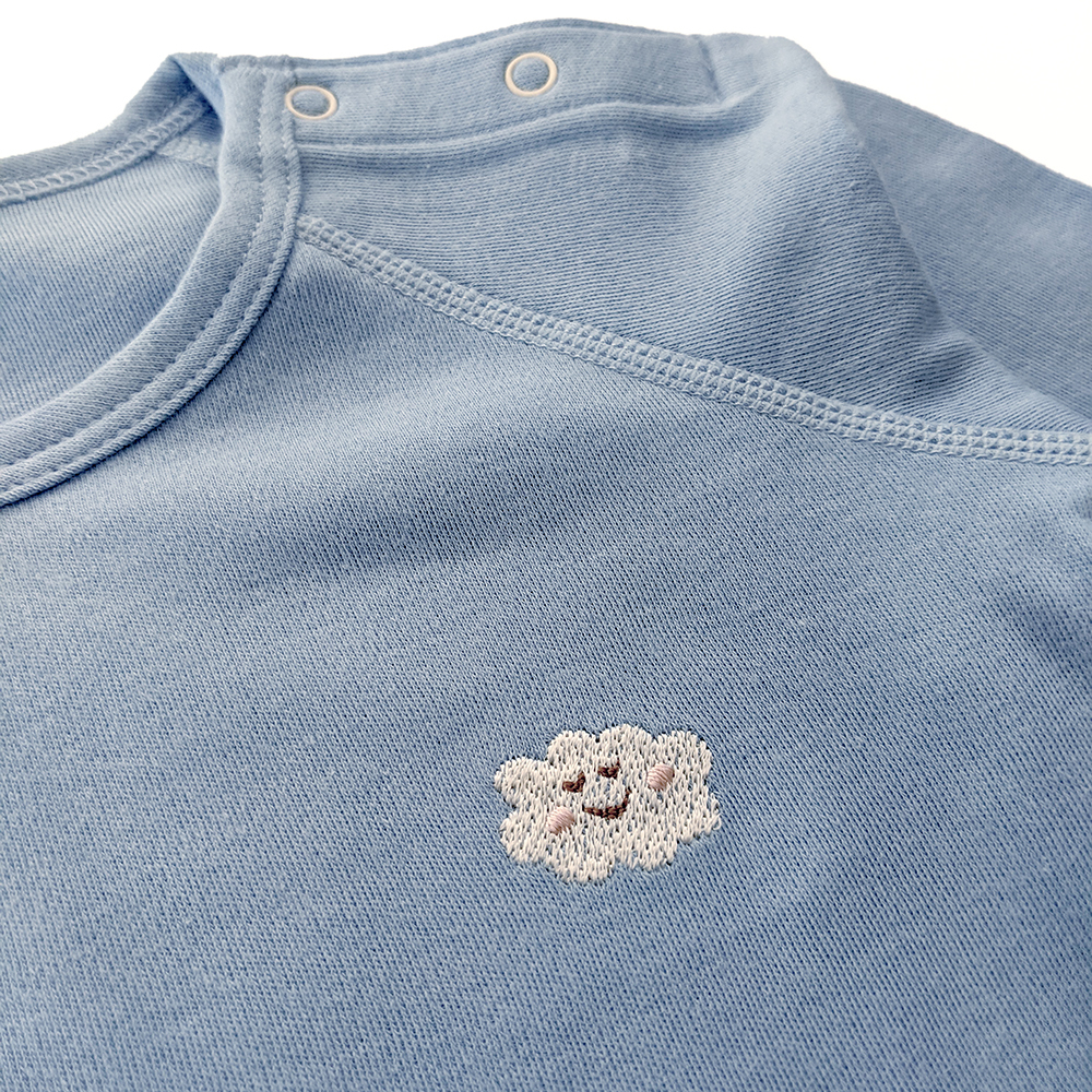 有機棉嬰幼兒柔適長袖連身衣-淺藍 | 藍天畫布有機棉