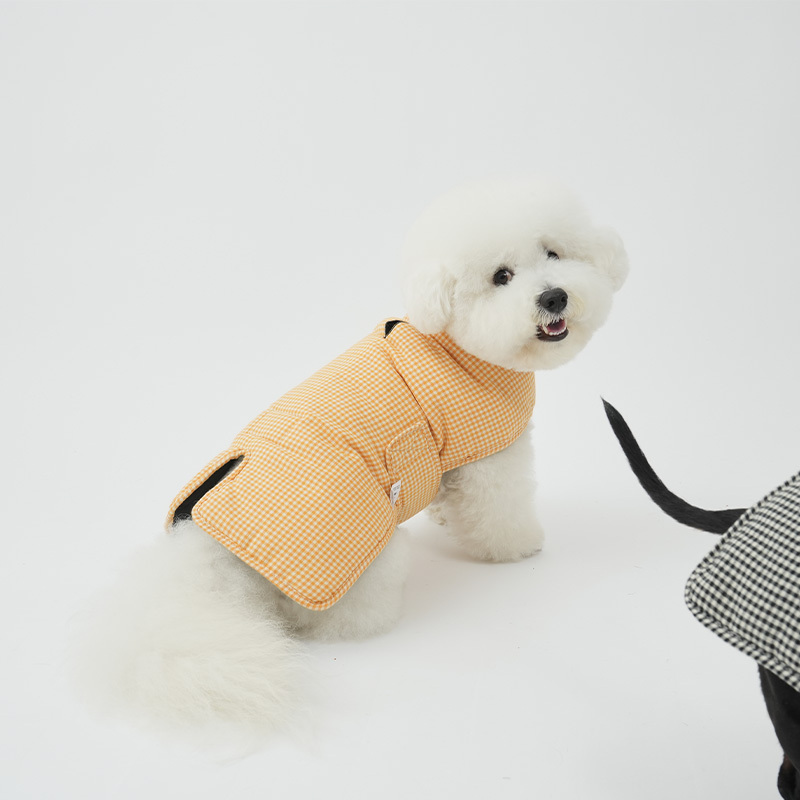 puppygallery｜棋盤格紋雙面披風 黑黃