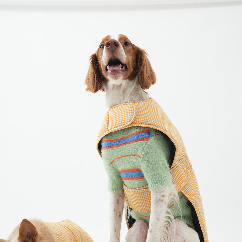 puppygallery｜棋盤格紋雙面披風 黑黃