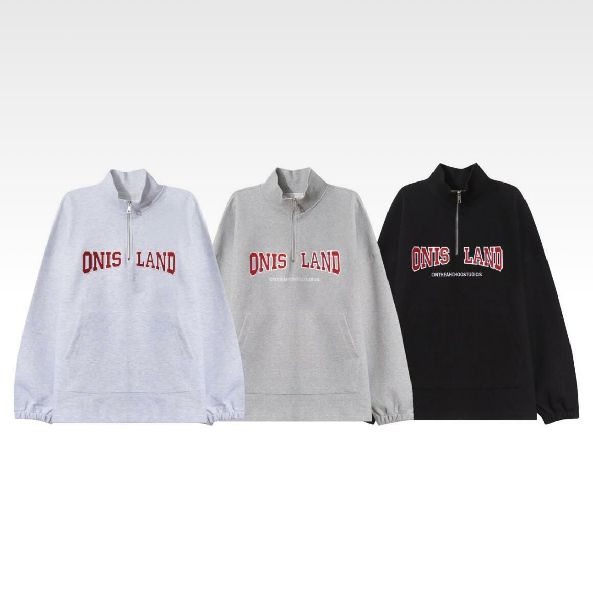 高領半拉鍊英文字衛衣 Clear-025T