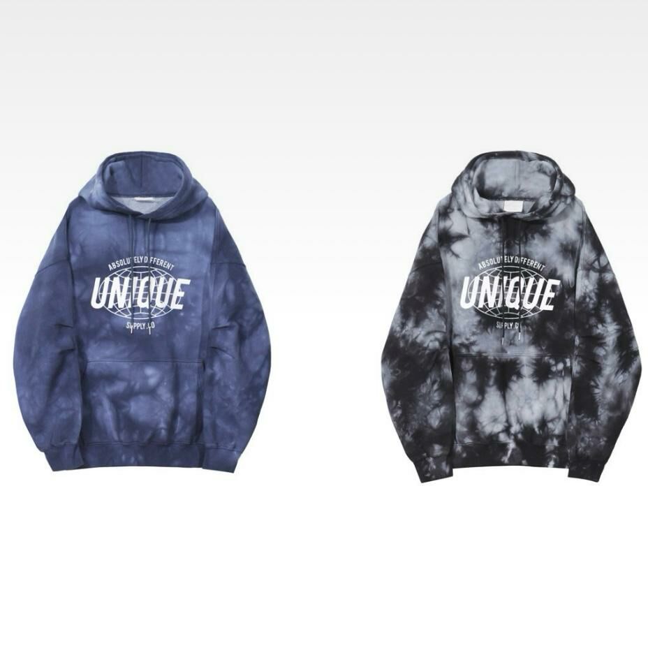 紮染英文字圖案連帽衛衣(薄抓毛底) Clear-026T