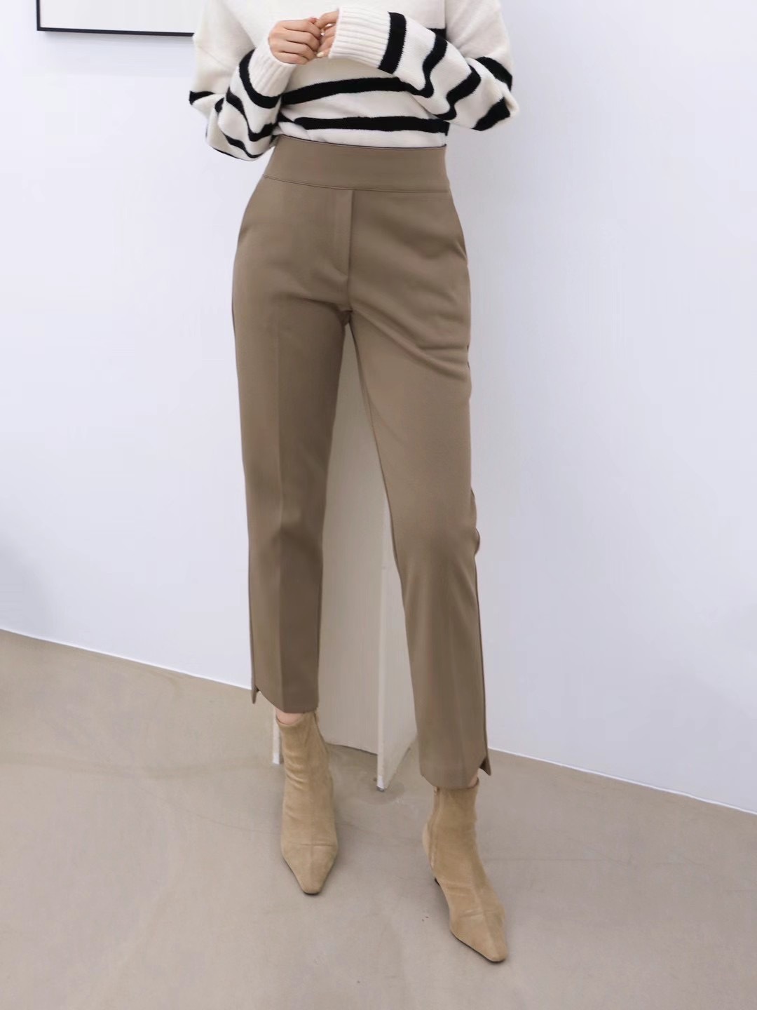 壓腹內刷毛九分修飾西裝褲