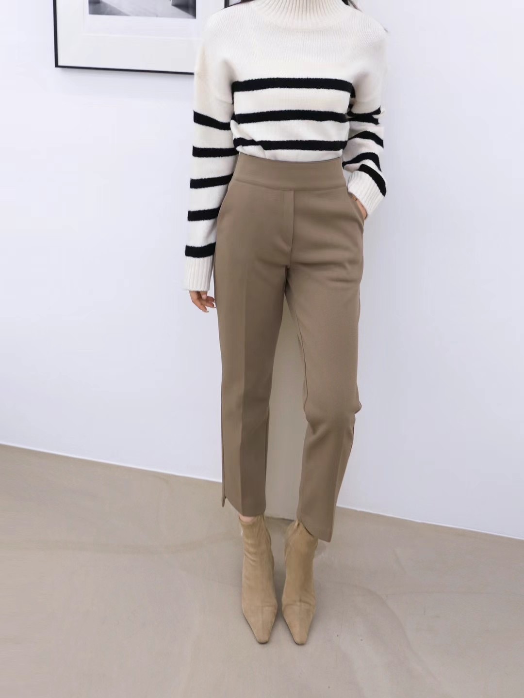 壓腹內刷毛九分修飾西裝褲