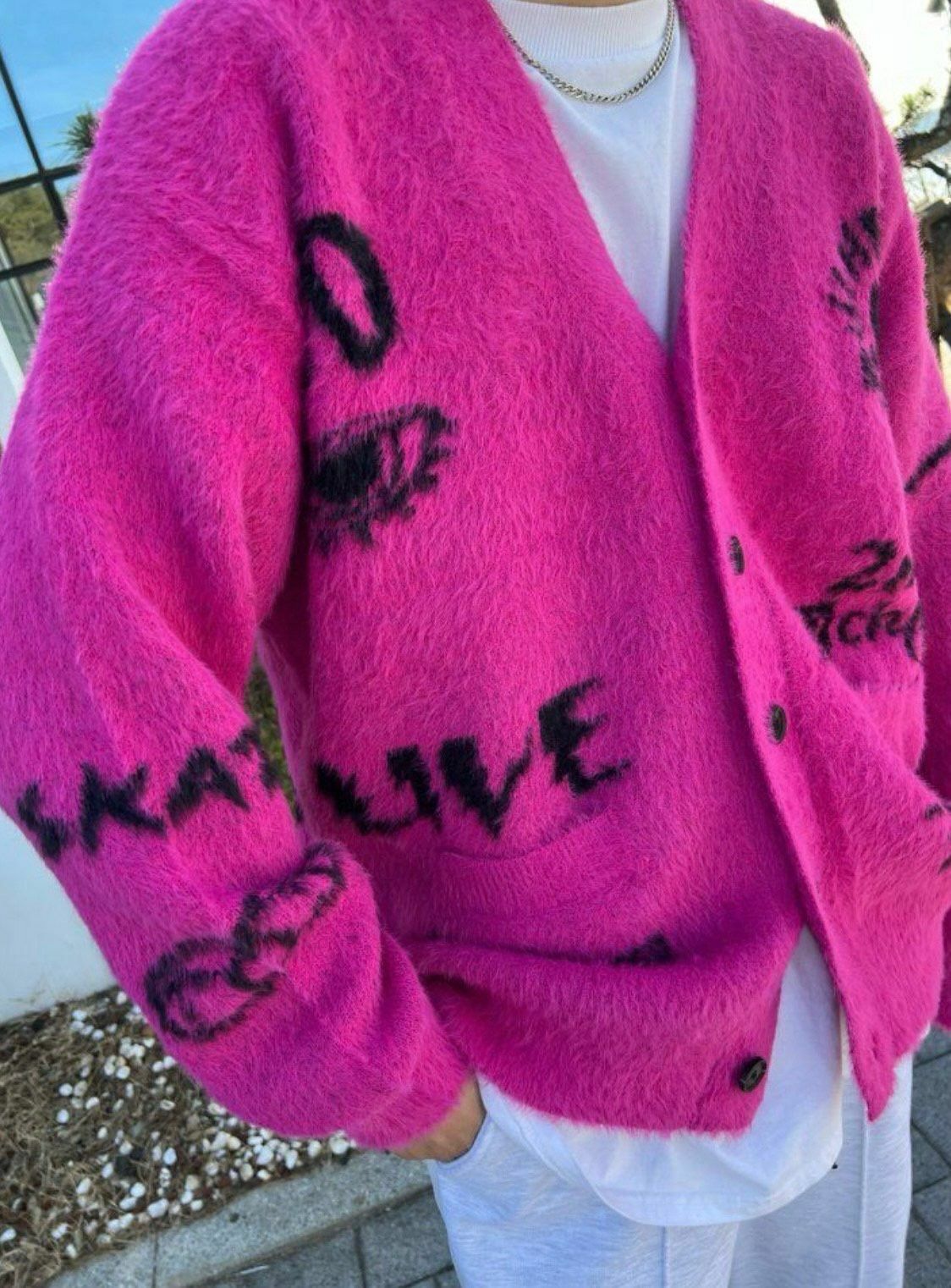 英文字圖案開胸毛毛針織外套 2nd ARCHIVE-070JK