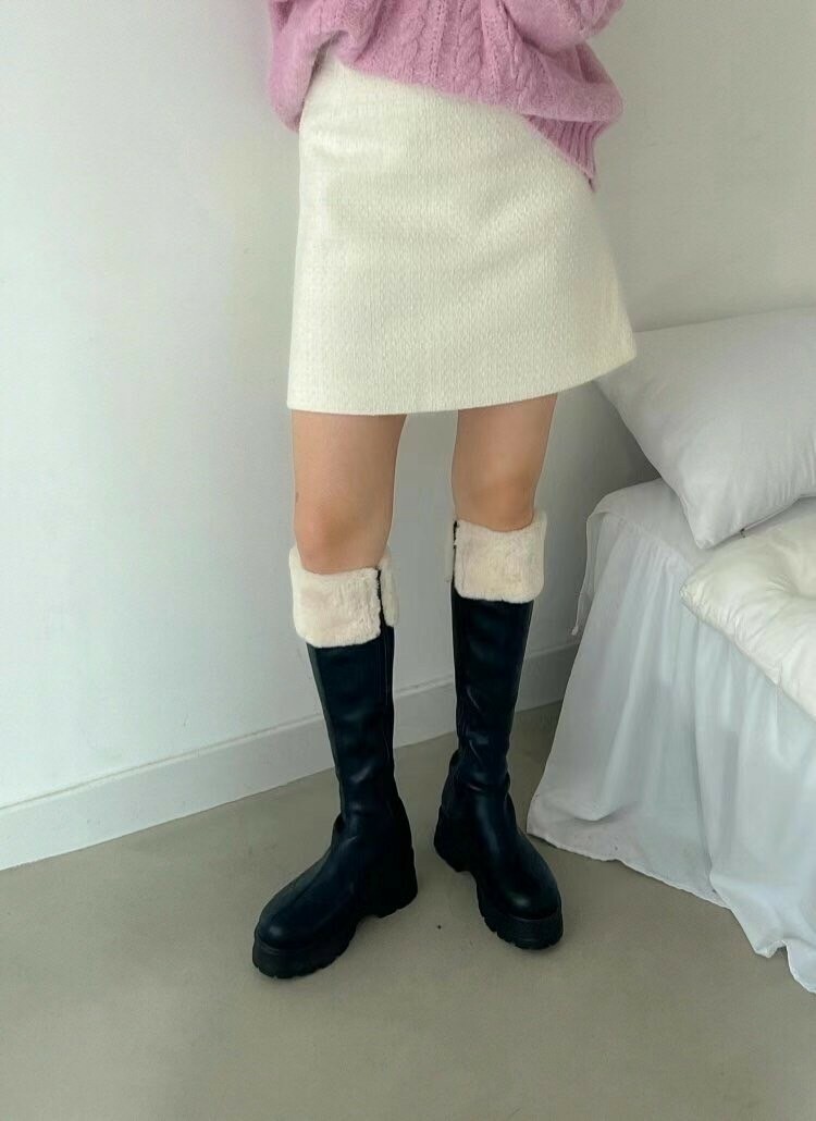【現貨】毛毛拼接長靴