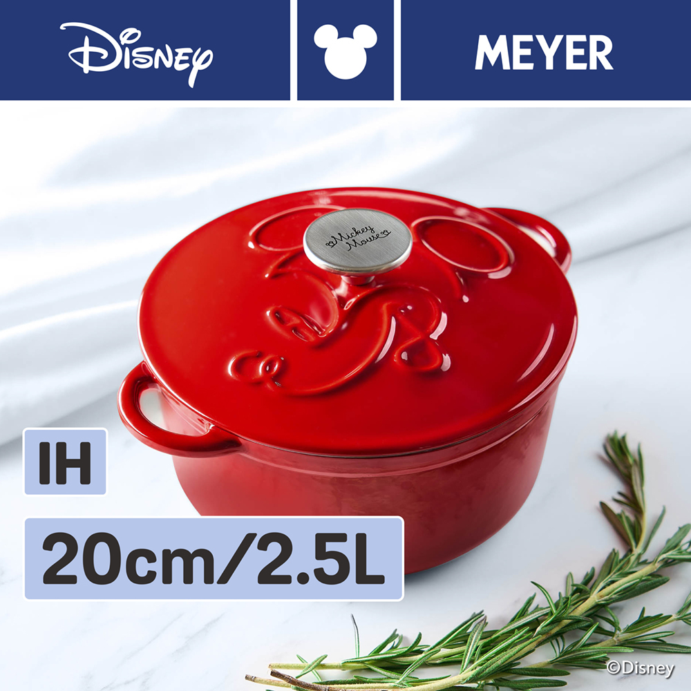 美亞｜迪士尼 煮樂系列琺瑯鑄鐵鍋 20公分 (紅)(含蓋)-限量出清