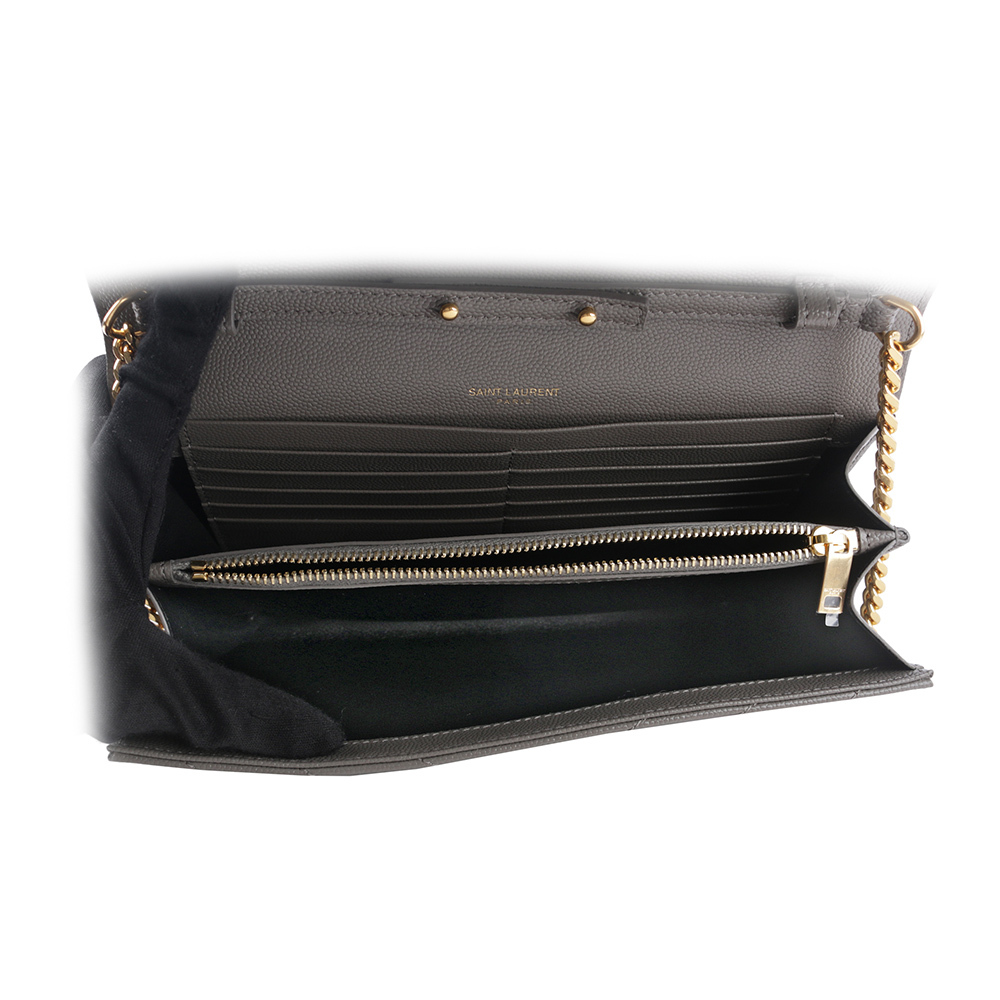 【2025年】エレガントファッションを上品に着 YSL/Saint Laurent 斜背包(霧灰色) WOC Paris】V紋荔枝皮金色LOGO バッグ