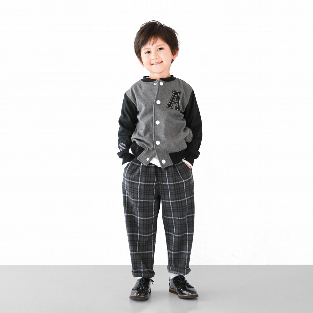 日本L.copeck 細絨格紋 微寬錐形休閒長褲 (炭灰色，110跟140) C1143