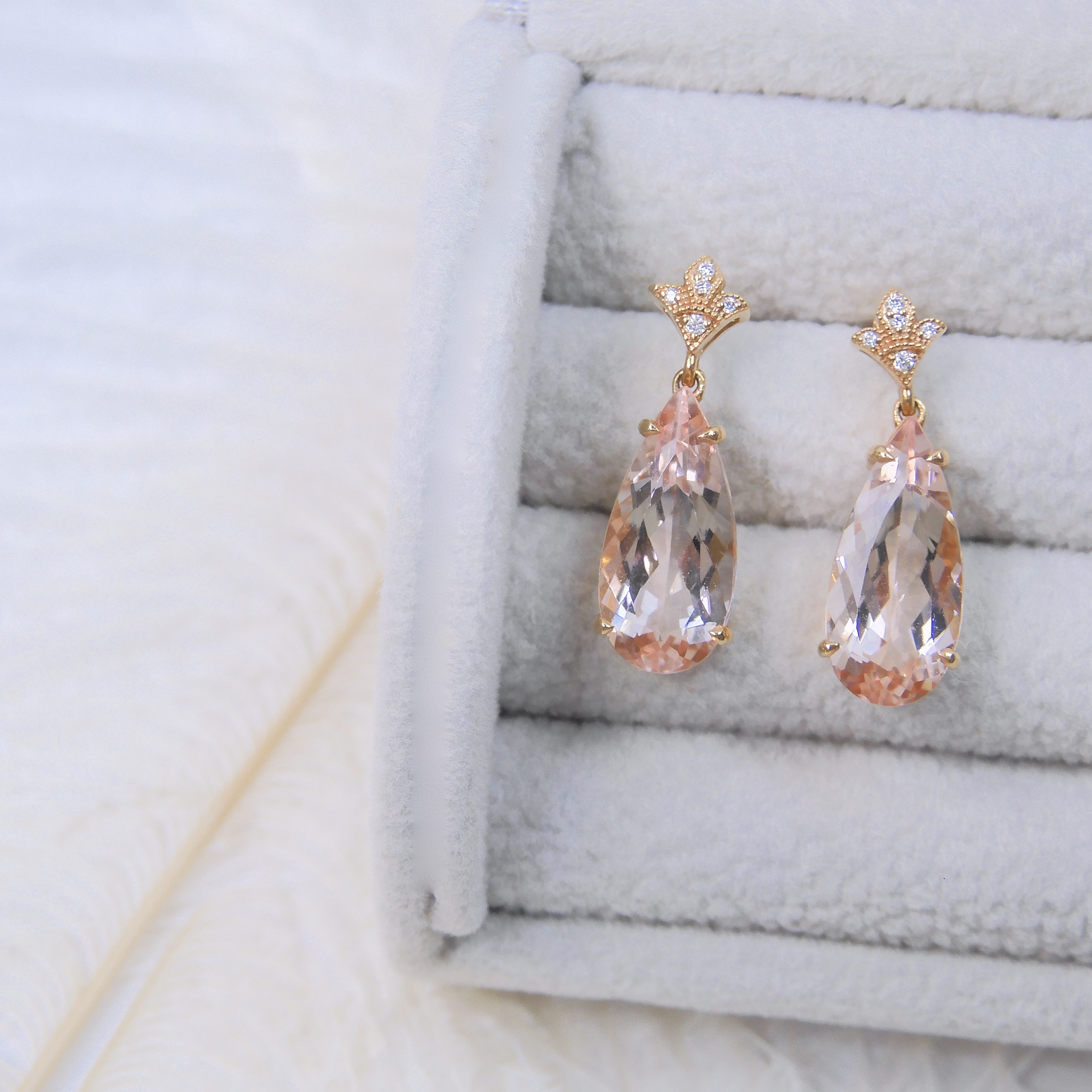 18K金 3.82ct 摩根石耳釘