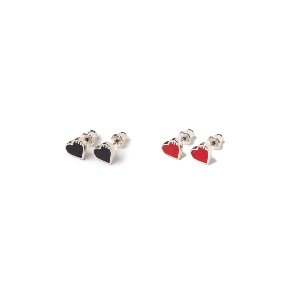 SILVEHUMAN MADE HEART SILVER EARRING RED - ピアス(両耳用)