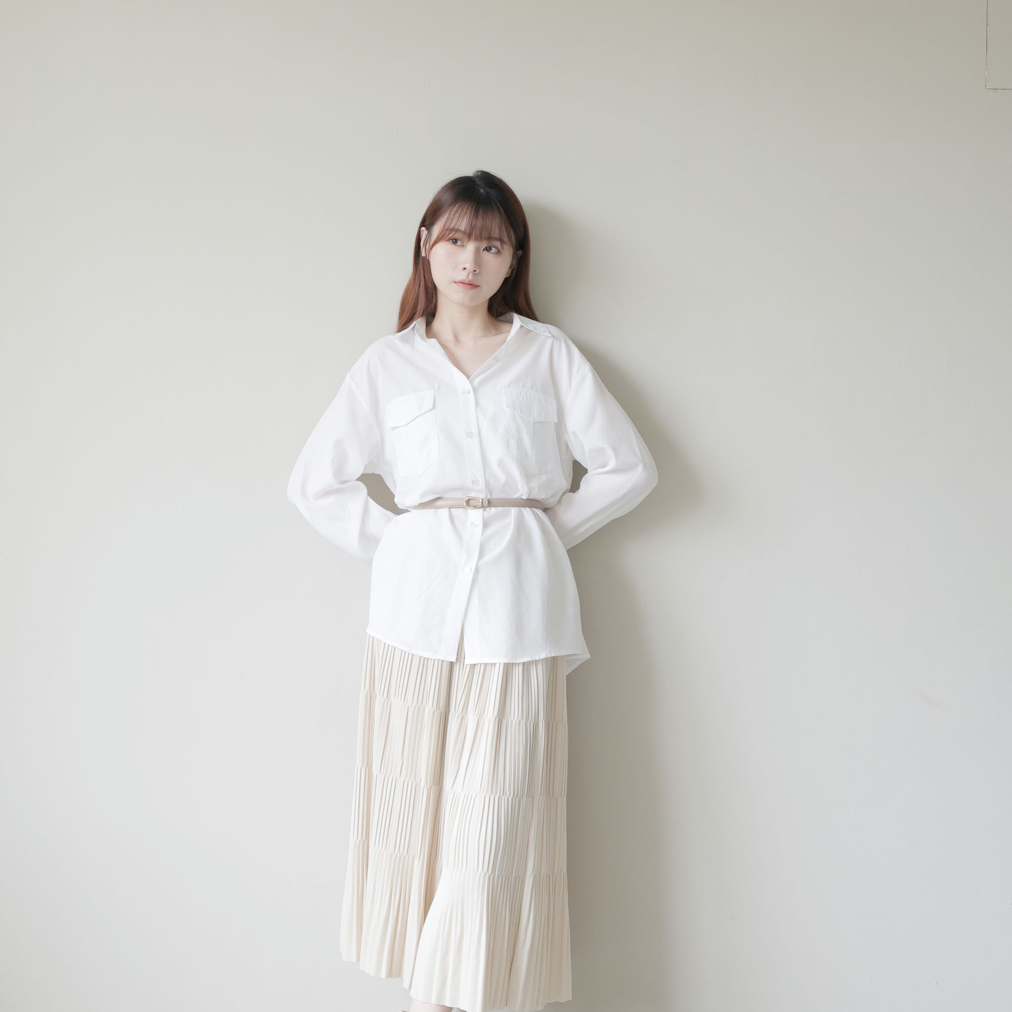 SALE500 OH!HER 前雙口袋滑順絲質感襯衫