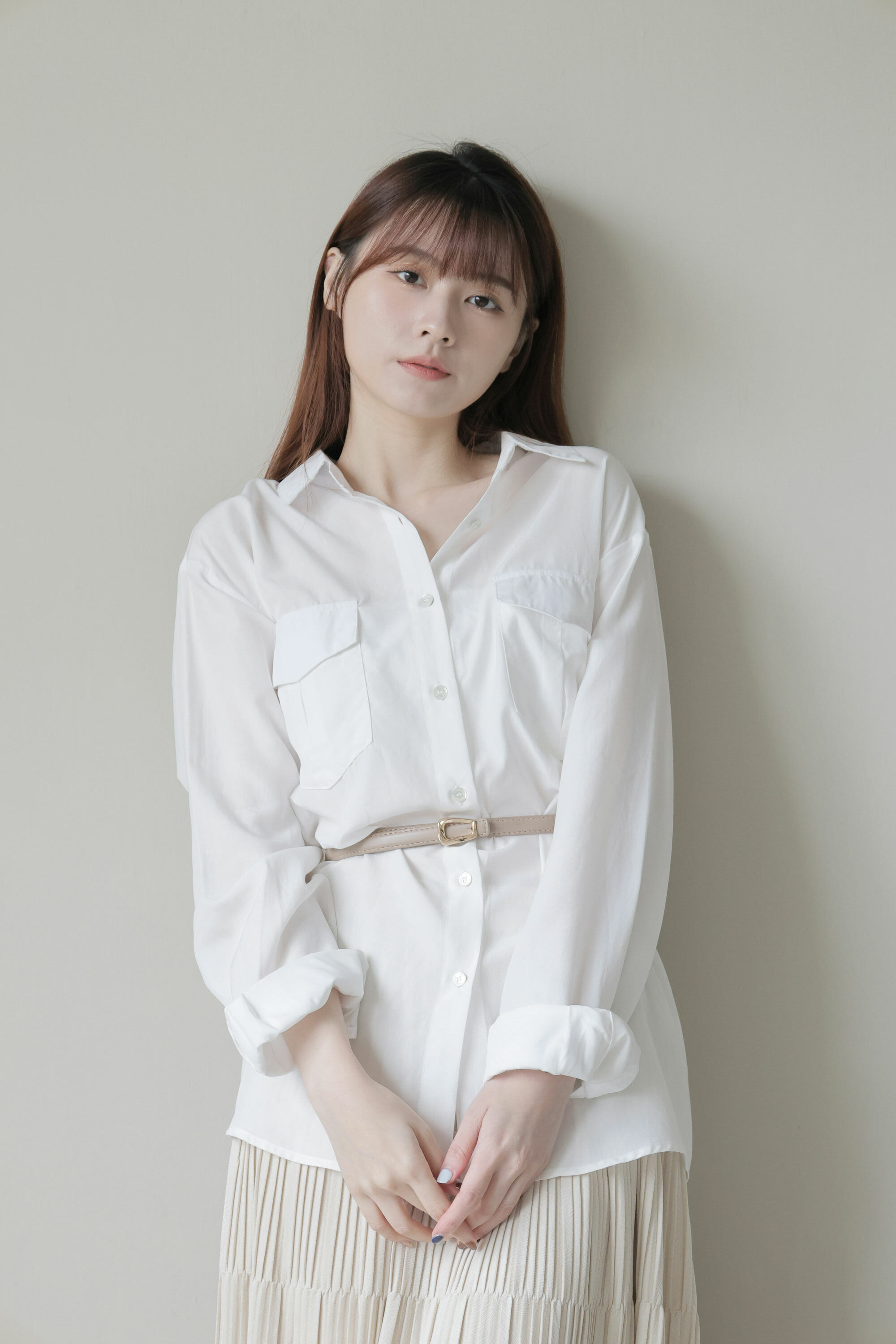 SALE500 OH!HER 前雙口袋滑順絲質感襯衫