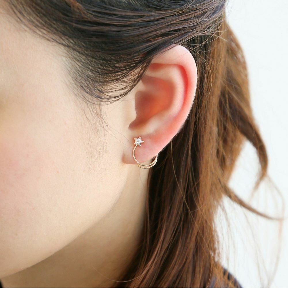 【me.luxe】K10星心雙鋯石耳夾(單只)