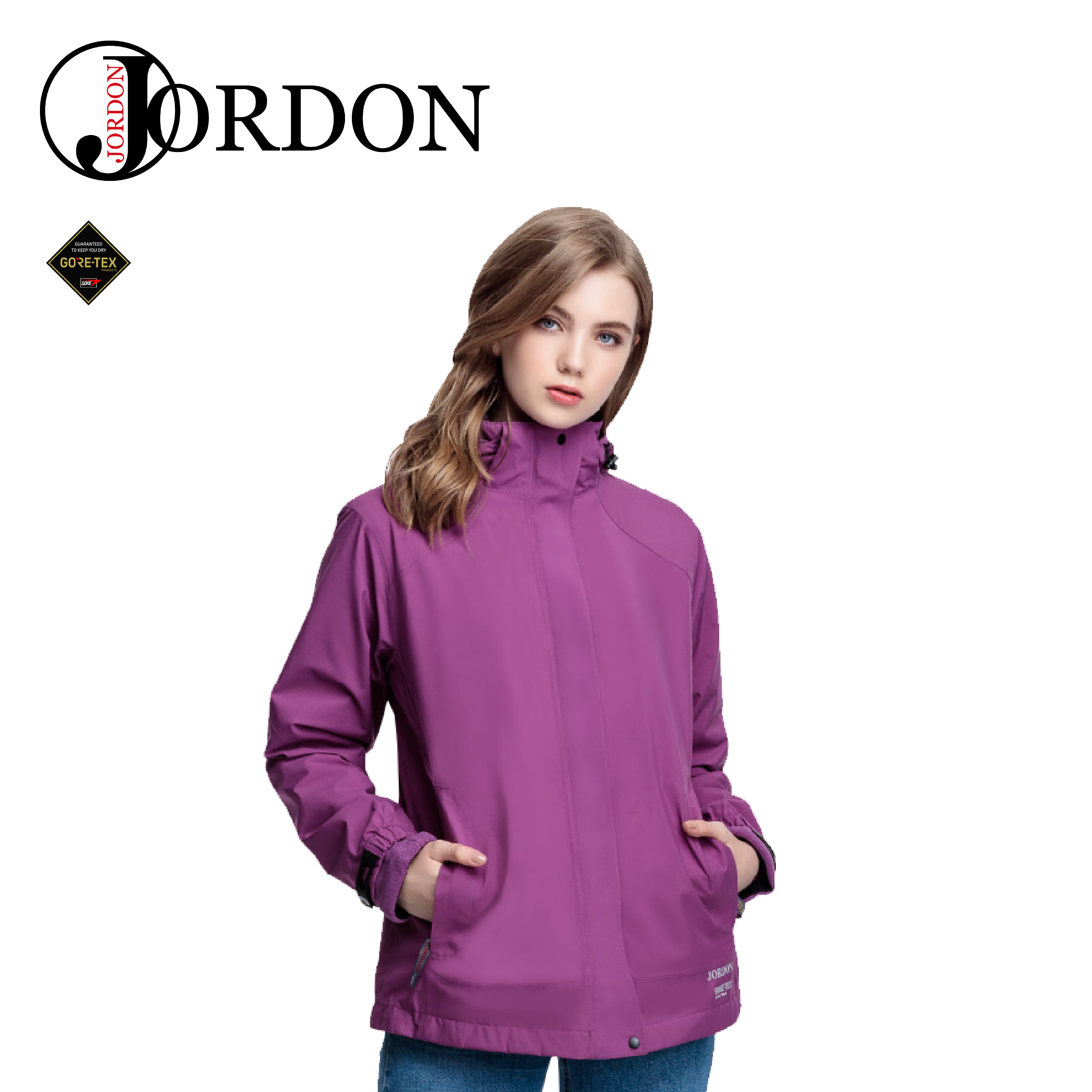 JORDON 1072 GORE-TEX防水透氣POLARTEC兩件式外套 女款 (黑、紫) 輕量/保暖/登山健行/出國/賞雪/遊學 06JW1072