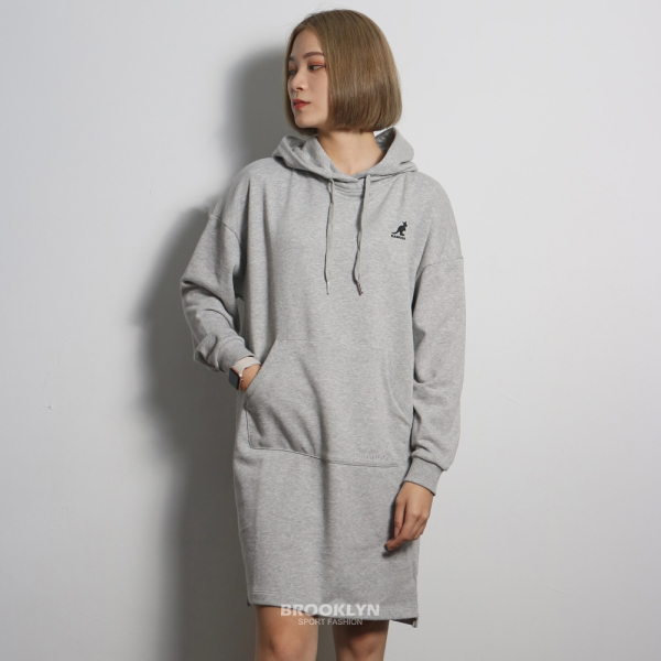 KANGOL 帽T 灰色 長版 薄 後背大LOGO 長袖 休閒 女 6152158012