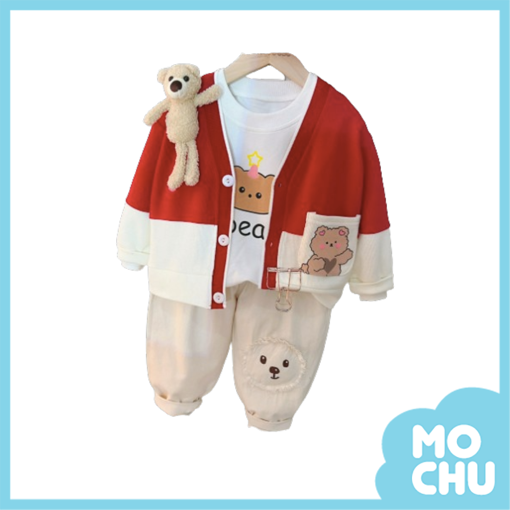 臉紅紅愛心熊三件組套裝（三色）