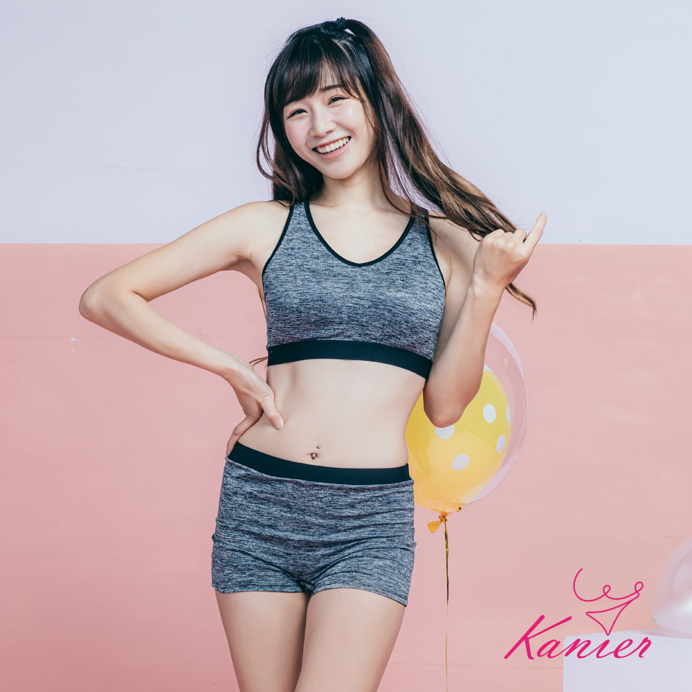 【Kanier卡妮兒】麻花紋V領 吸溼排汗 無鋼圈運動內衣成套組【2869 黑色 / 橘色 / 藍色 -M / L / XL / XXL(Q)】