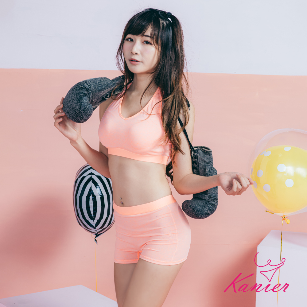 【Kanier卡妮兒】麻花紋V領 吸溼排汗 無鋼圈運動內衣成套組【2869 黑色 / 橘色 / 藍色 -M / L / XL / XXL(Q)】