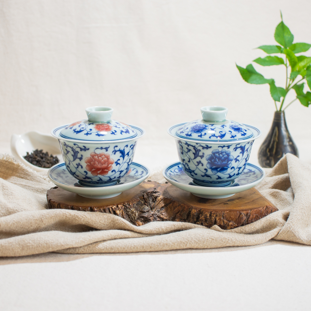 牡丹花陶瓷蓋杯（二色）