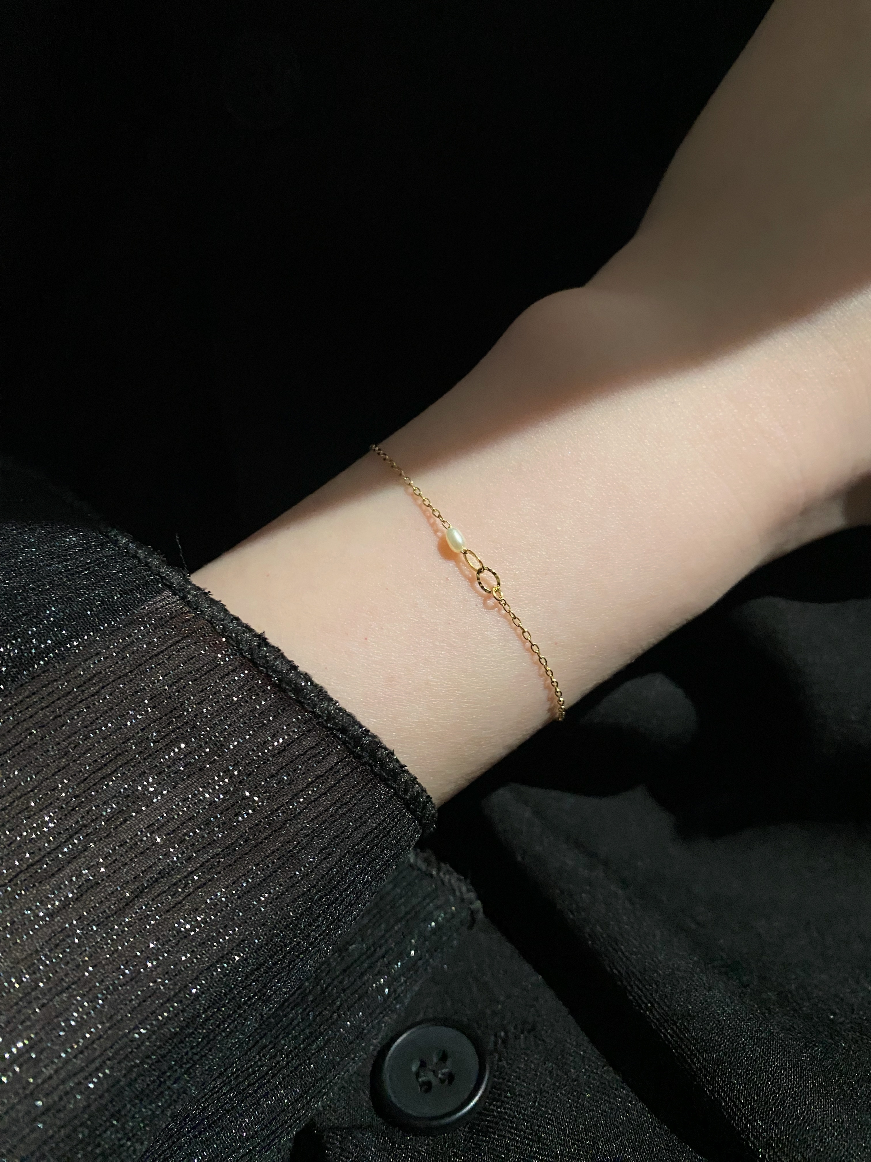 雙花圈米粒珍珠手鍊