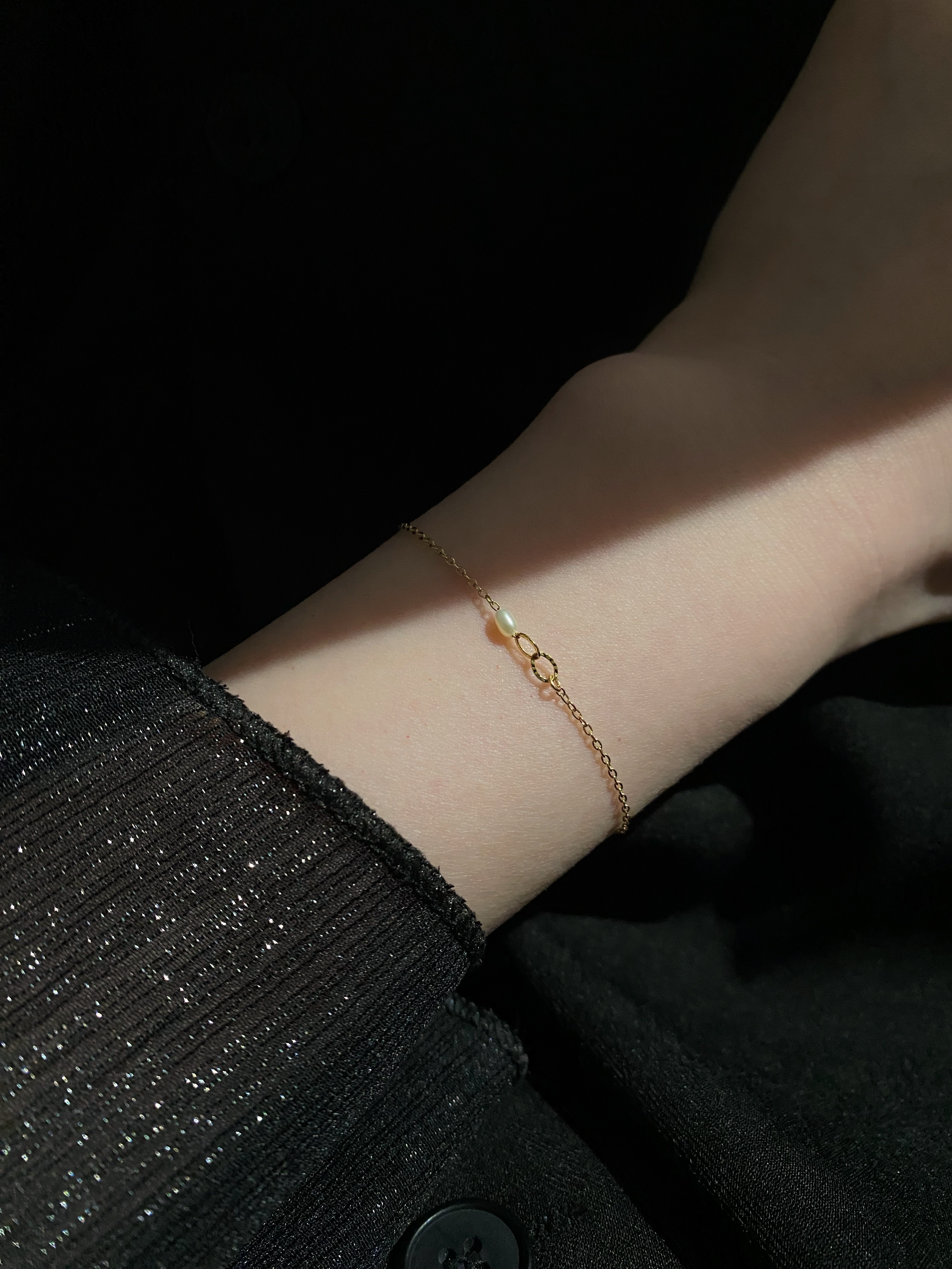 雙花圈米粒珍珠手鍊