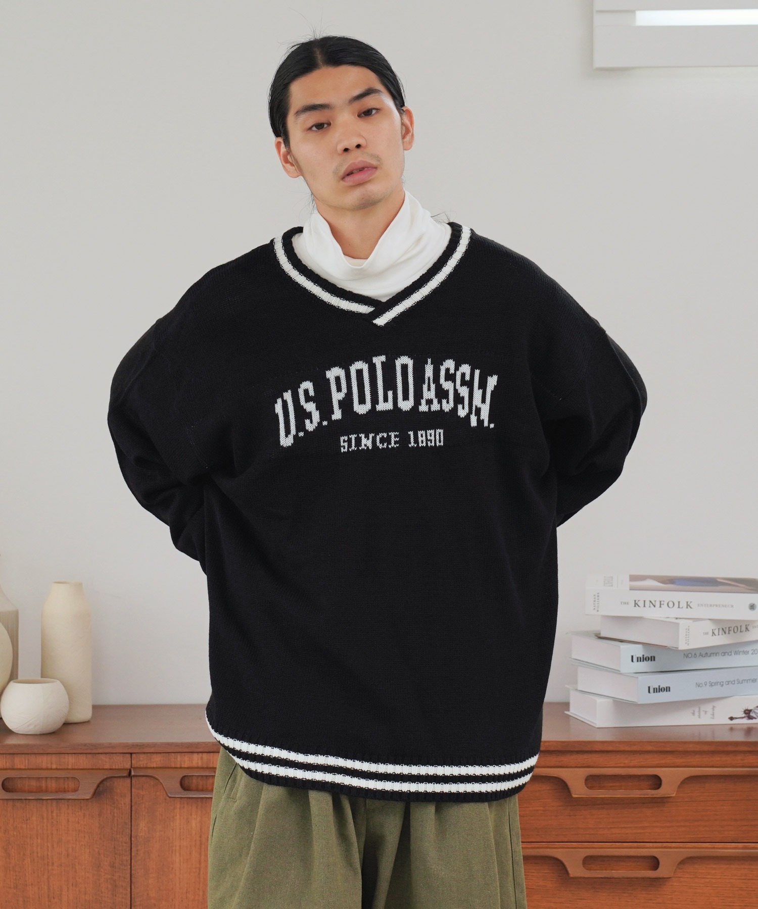 🇯🇵 U.S. POLO 針織毛衣 V領 撞色 寬鬆 男女款 / 現貨✨