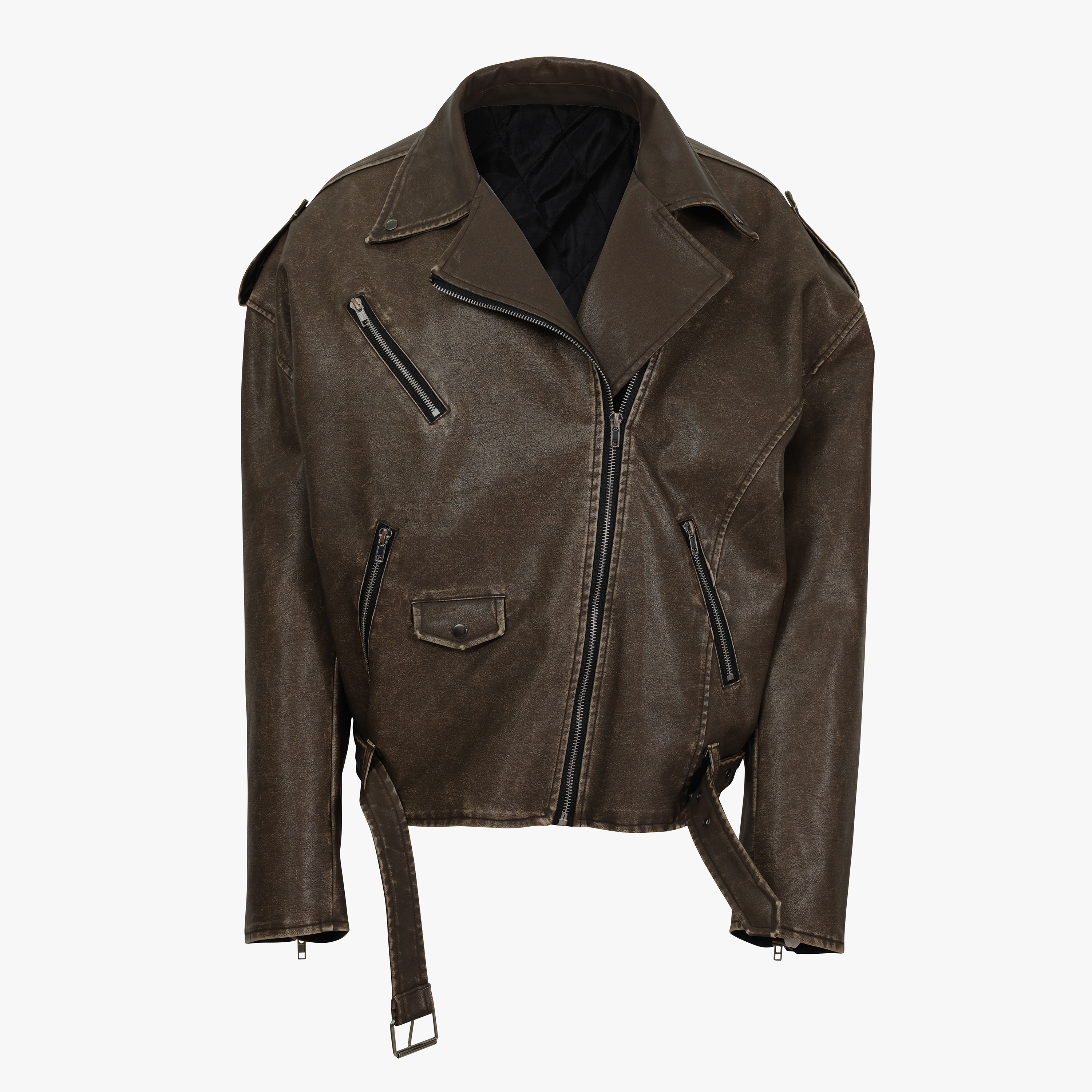 Distressed Oversized Leather Biker Jacket