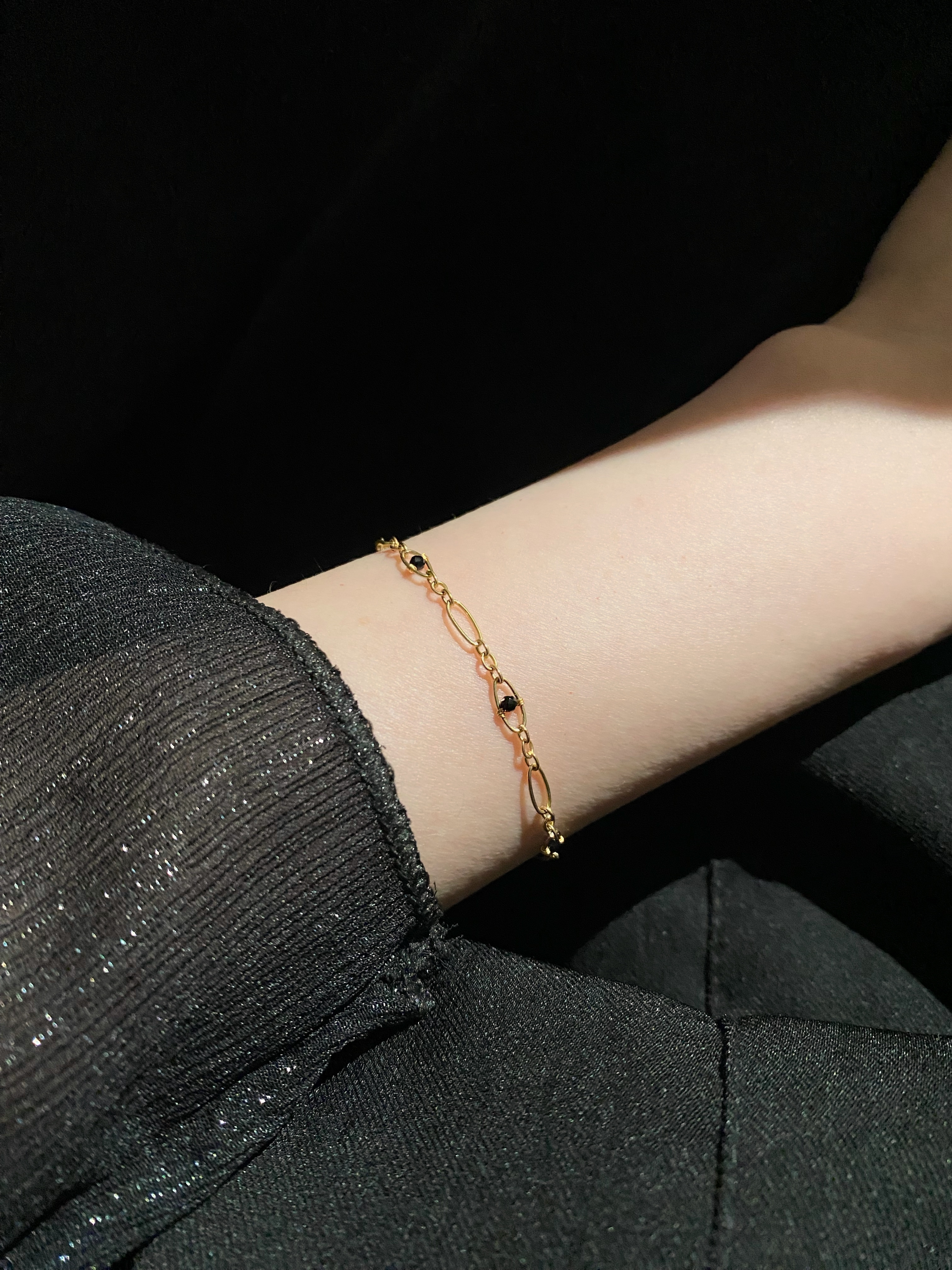 胖胖黑尖晶間隔手鍊