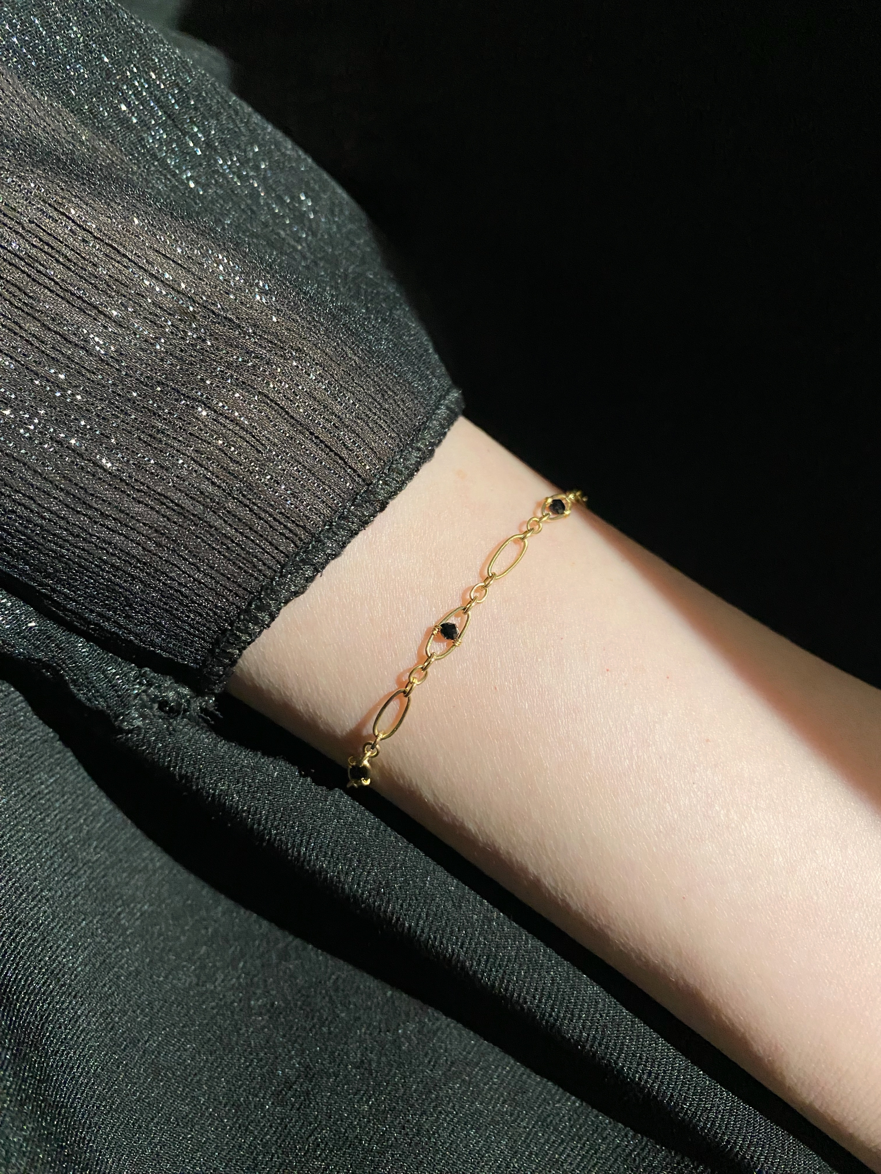 胖胖黑尖晶間隔手鍊