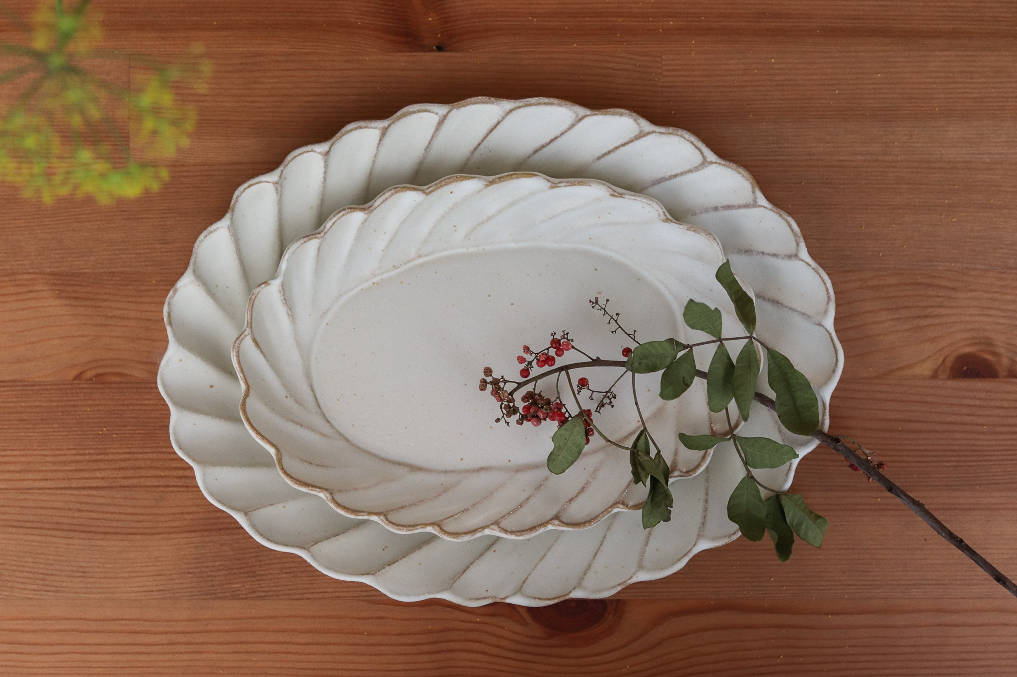 Mashiko Yaki 益子燒 若林健吾 斜菊紋 橢圓盤