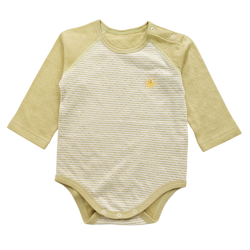 有機棉嬰兒雙層彩長袖連身衣-褐條 | 藍天畫布有機棉