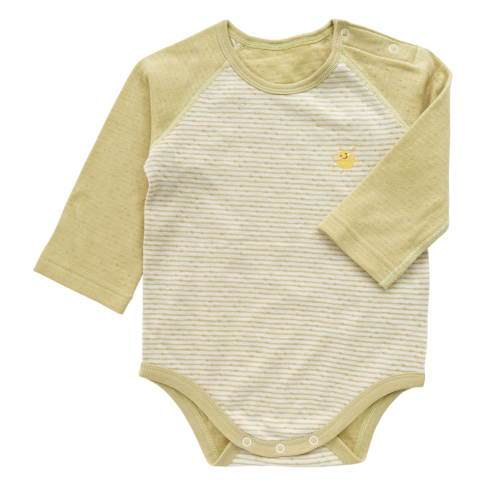 有機棉嬰兒雙層彩長袖連身衣-褐條 | 藍天畫布有機棉