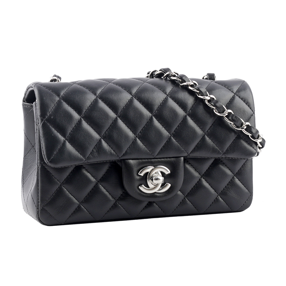 【CHANEL】銀色CC Logo 菱格紋小羊皮迷你翻蓋包/MINI COCO