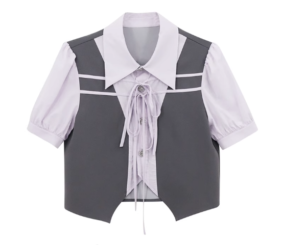 Irregular short fake two-piece short-sleeved shirt