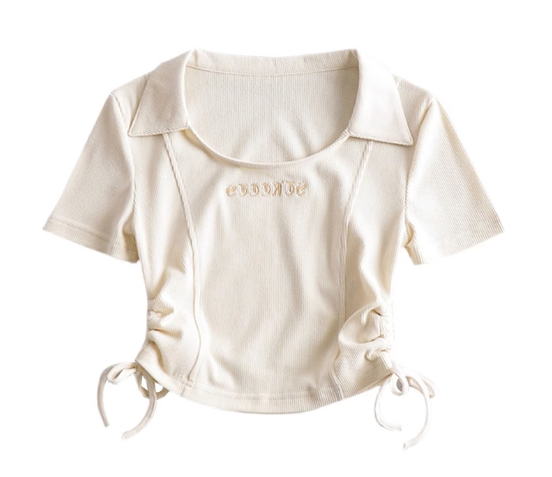 Drawstring short sleeve T-shirt on both sides