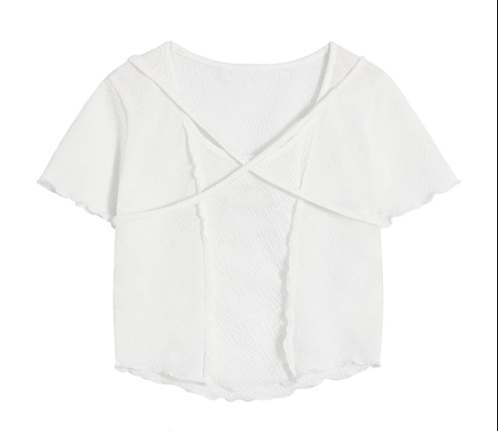 Short midriff-baring right-shoulder T-shirt